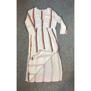 Tavik Maxi Dress Womens Medium White Orange Navy Striped Cotton Gauze Boho Slit
